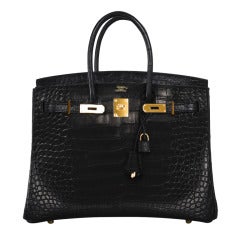 Heads Will Turn! Hermes Birkin Bag 35cm Black Matte Alligator Gold Hardware!