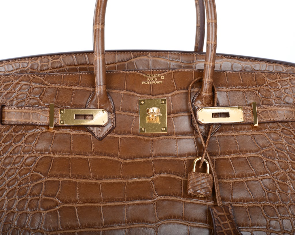 Women's Hermes Birkin Bag Alezan 35cm Crocodile Matte Gold Hardware!