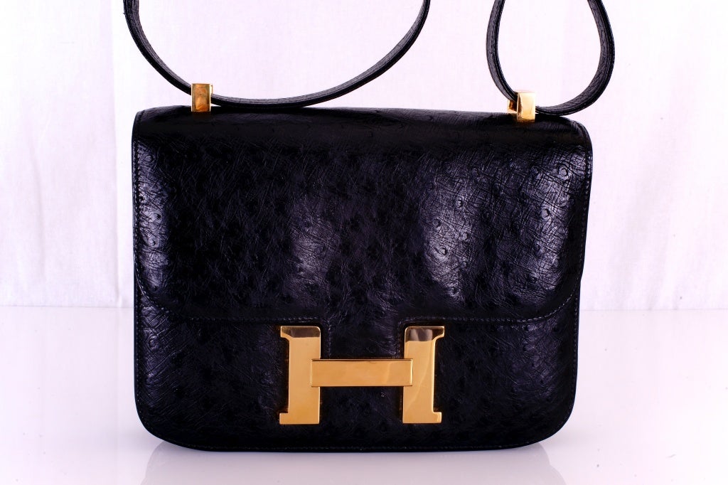 Hermes Ostrich Constance 23cm Black Gold H Hardware