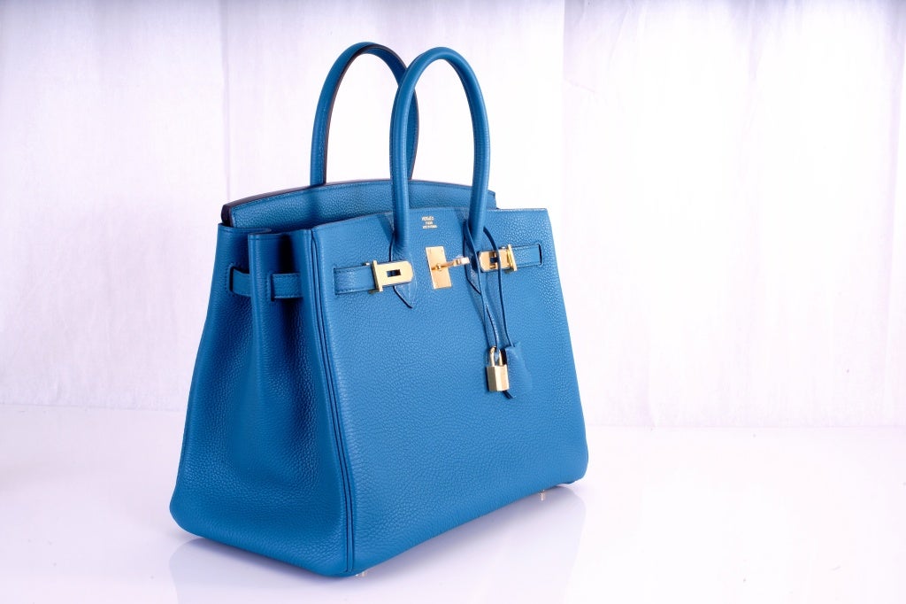 NEW COLOR HERMES 35CM BIRKIN BAG COBALT BLUE W GOLD HARDWARE