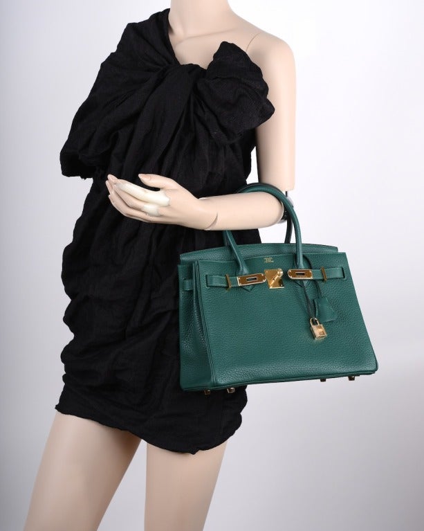 New Gorgeous Emerald Hermes Birkin Bag 30CM Malachite Gold Hardware 4