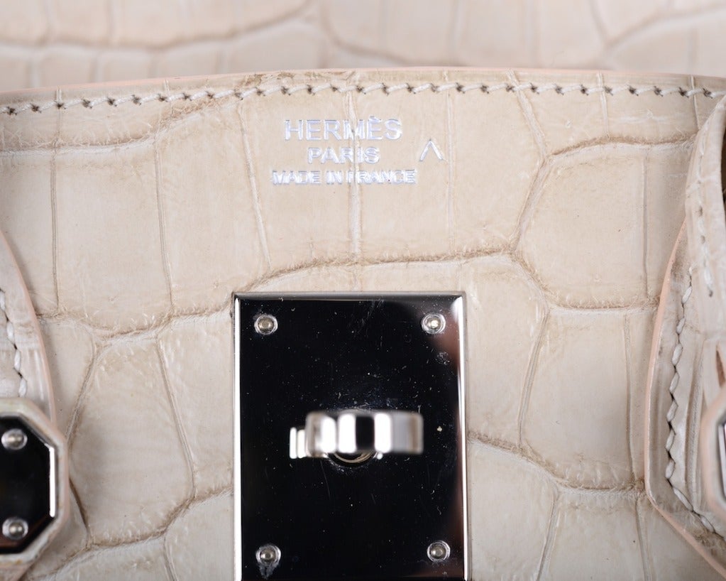 Only On JF Hermes Birkin Bag 30cm Blanc Casse White Croc Porosus In Excellent Condition In NYC Tri-State/Miami, NY