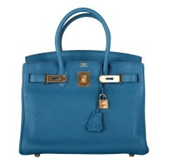Gorg New Color Hermes Birkin Bag 30CM Blue Izmir Gold Hardware