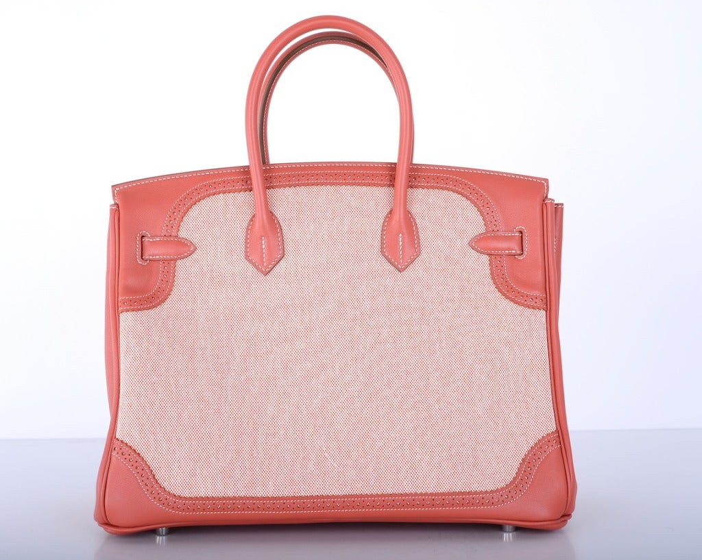 Women's Hermes Birkin Ghillies Bag 35cm Sanguine / Toile Ghillies MustC JaneFinds