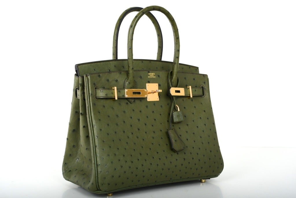Loving! Hermes Birkin Bag 30cm Ostrich Vert Foret Green Gold Hardware 2