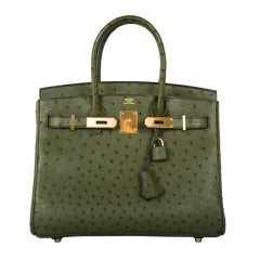 Loving! Hermes Birkin Bag 30cm Ostrich Vert Foret Green Gold Hardware