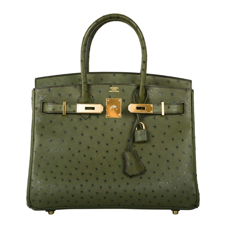 Loving! Hermes Birkin Bag 30cm Ostrich Vert Foret Green Gold Hardware