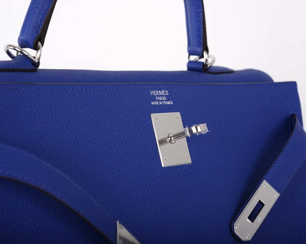 Must C Hermes Kelly Bag 35CM Blue Electric Crazy Blue Color In New Condition In NYC Tri-State/Miami, NY