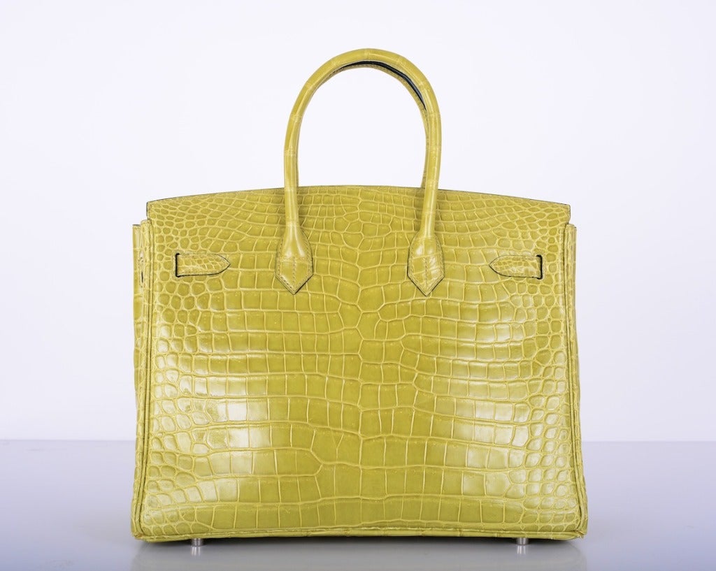 OMG! Hermes Birkin Bag 35cm Crocodile Vert Anis Palladium Hardware! In New Condition In NYC Tri-State/Miami, NY