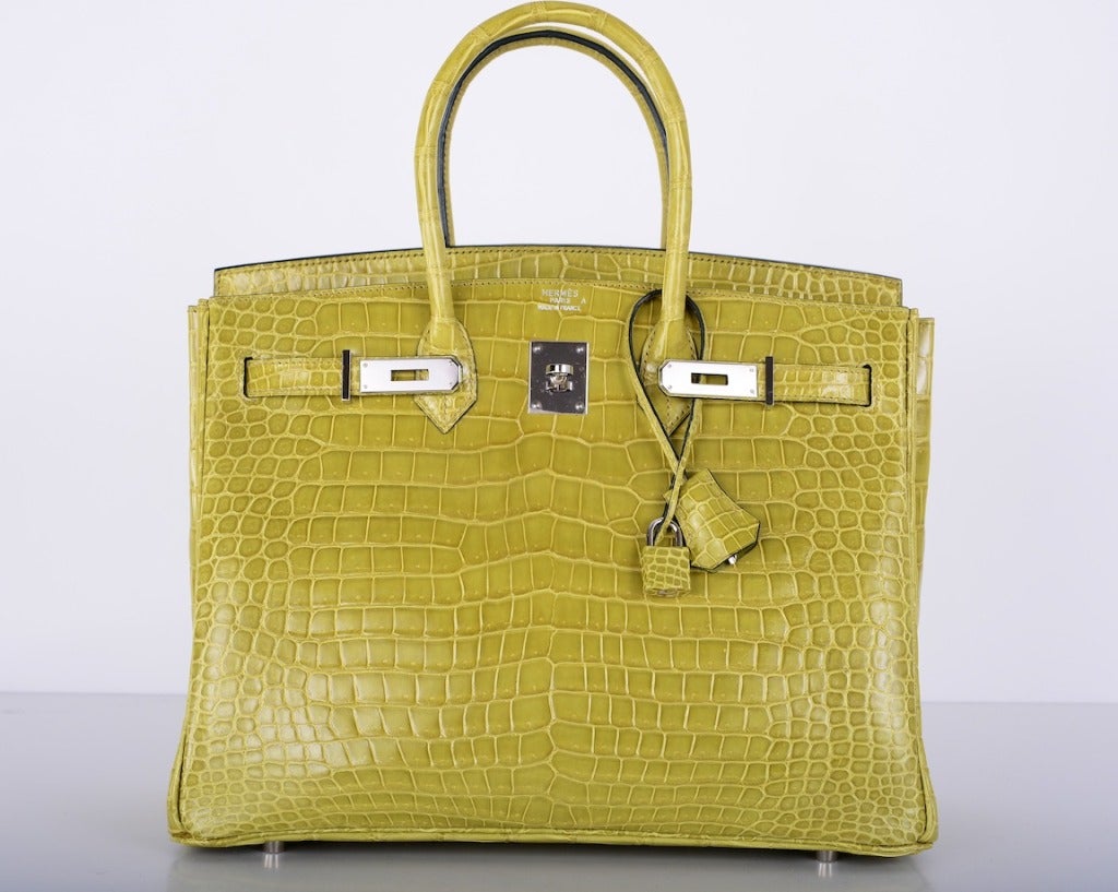 Women's OMG! Hermes Birkin Bag 35cm Crocodile Vert Anis Palladium Hardware!