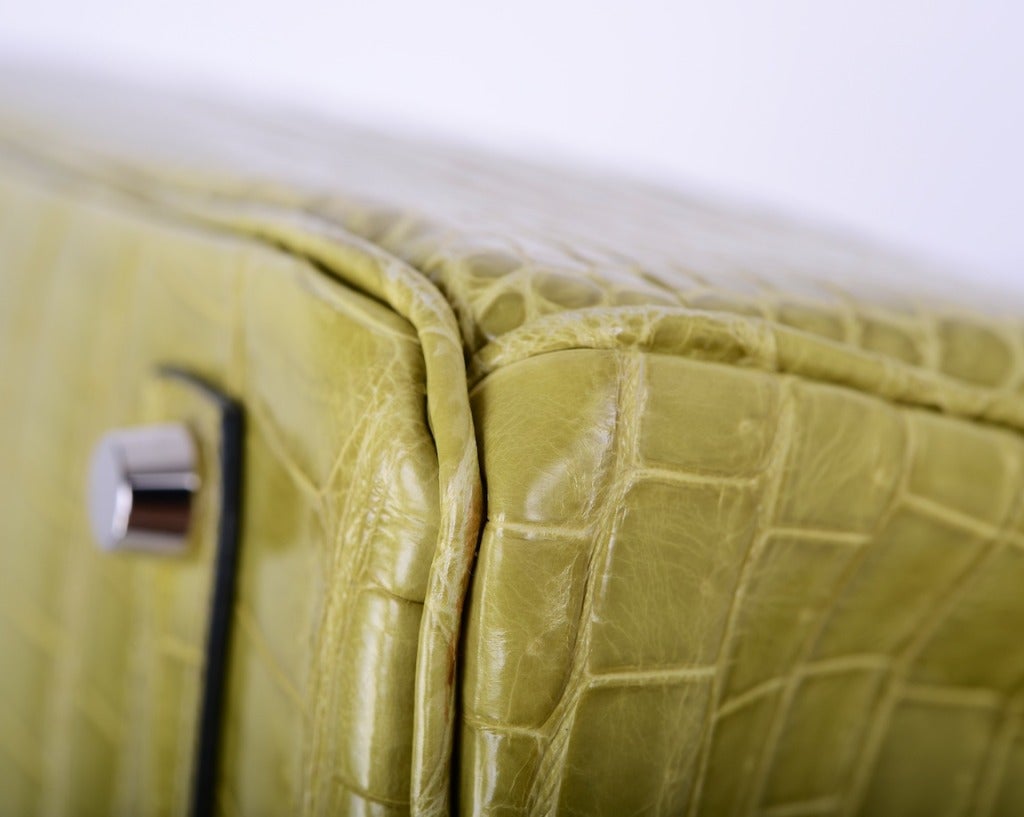 OMG! Hermes Birkin Bag 35cm Crocodile Vert Anis Palladium Hardware! 2