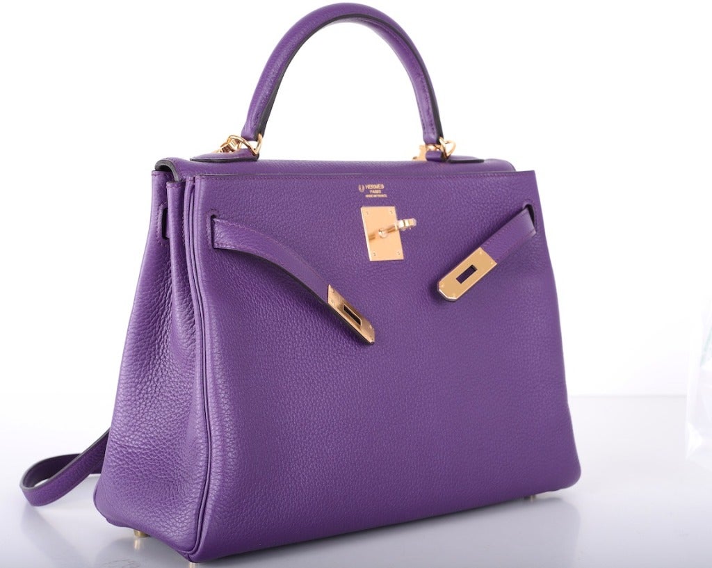 Women's IT'S HERE! Special Order Hermes Kelly 32CM Bag Ultra Violet /Tosca Gold Hardware