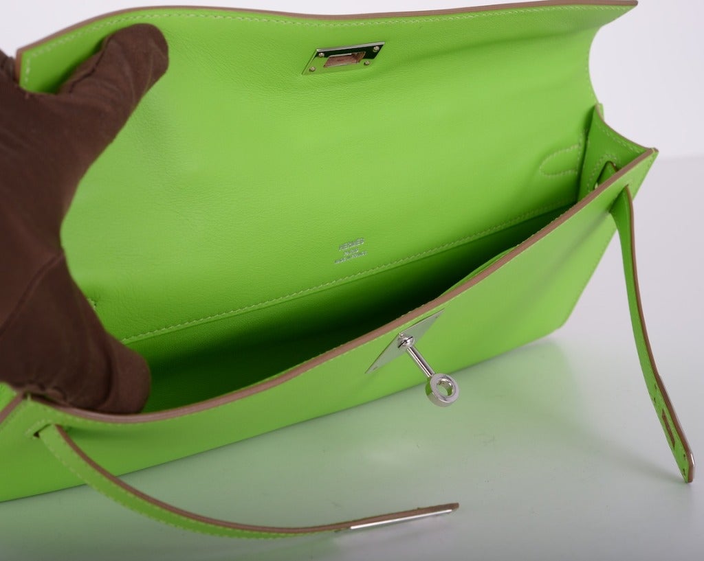 Fabulosity Hermes Kelly Kiwi Bag Kelly Cut Clutch Pochette at 1stDibs