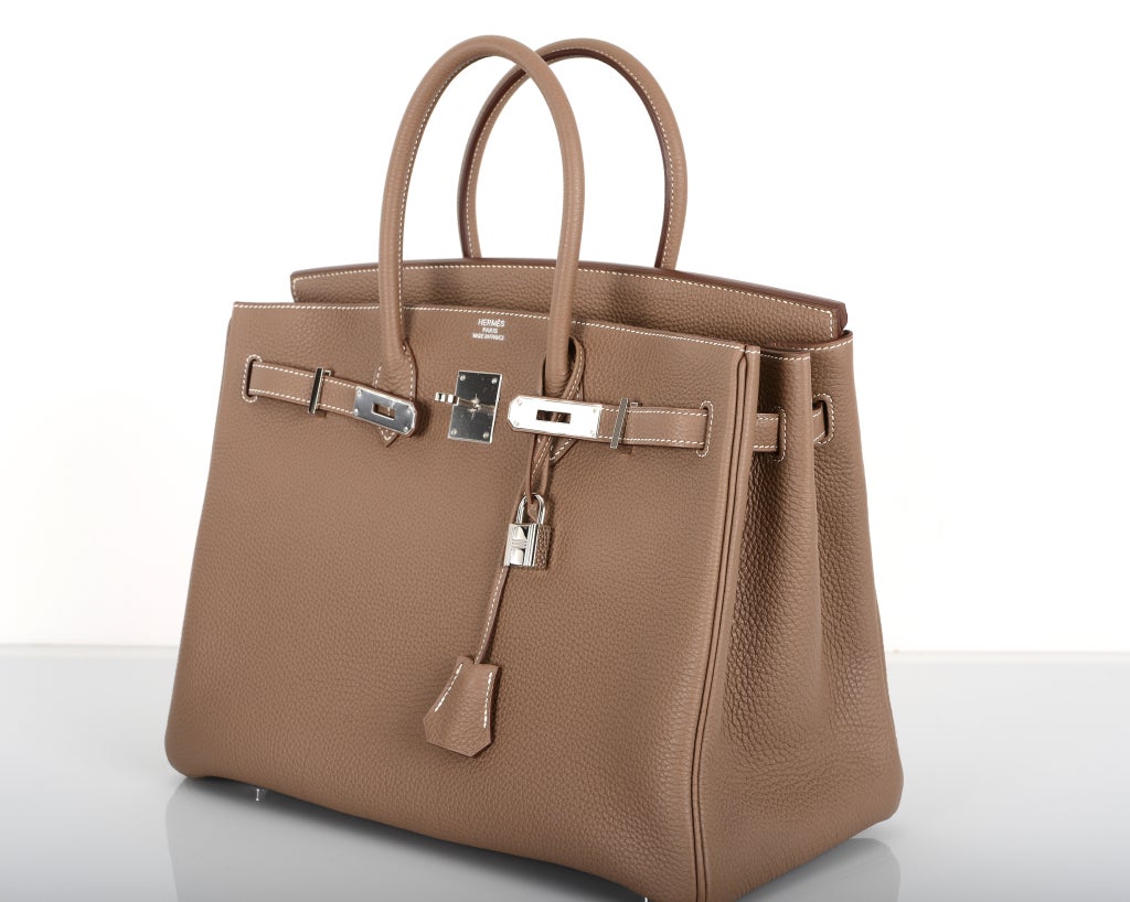 Brown Hermes Birkin Bag Etoupe 35CM Togo Palladium JaneFinds For Sale