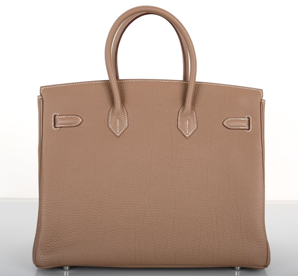 Hermes Birkin Bag Etoupe 35CM Togo Palladium JaneFinds In New Condition For Sale In NYC Tri-State/Miami, NY