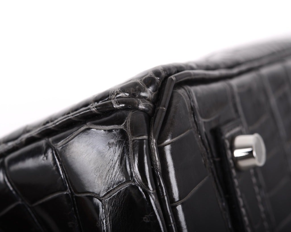 Hermes Birkin 35 Black Porosus Shiny Crocodile Palladium Hardware