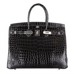 SEXIEST HERMES BIRKIN BAG 35cm CROCODILE GRAPHITE SHINY POROSUS PALLADIUM