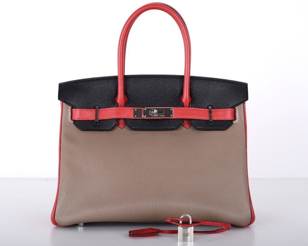 Special Order TRI CLR HSS Hermes Birkin Bag 30CM Etoupe | Black | Rouge Garance In Excellent Condition In NYC Tri-State/Miami, NY