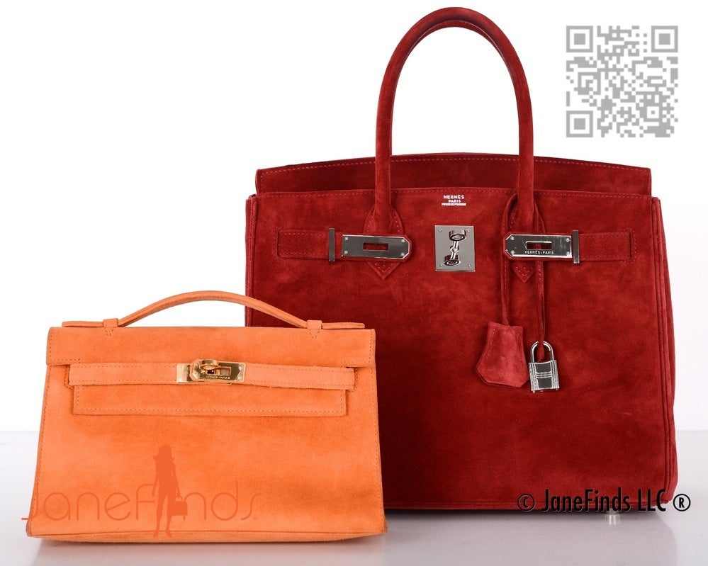 JF Hermes Limited KP Kelly Bag Pochette Suede Hot Orange Gold Hardware Fab 2