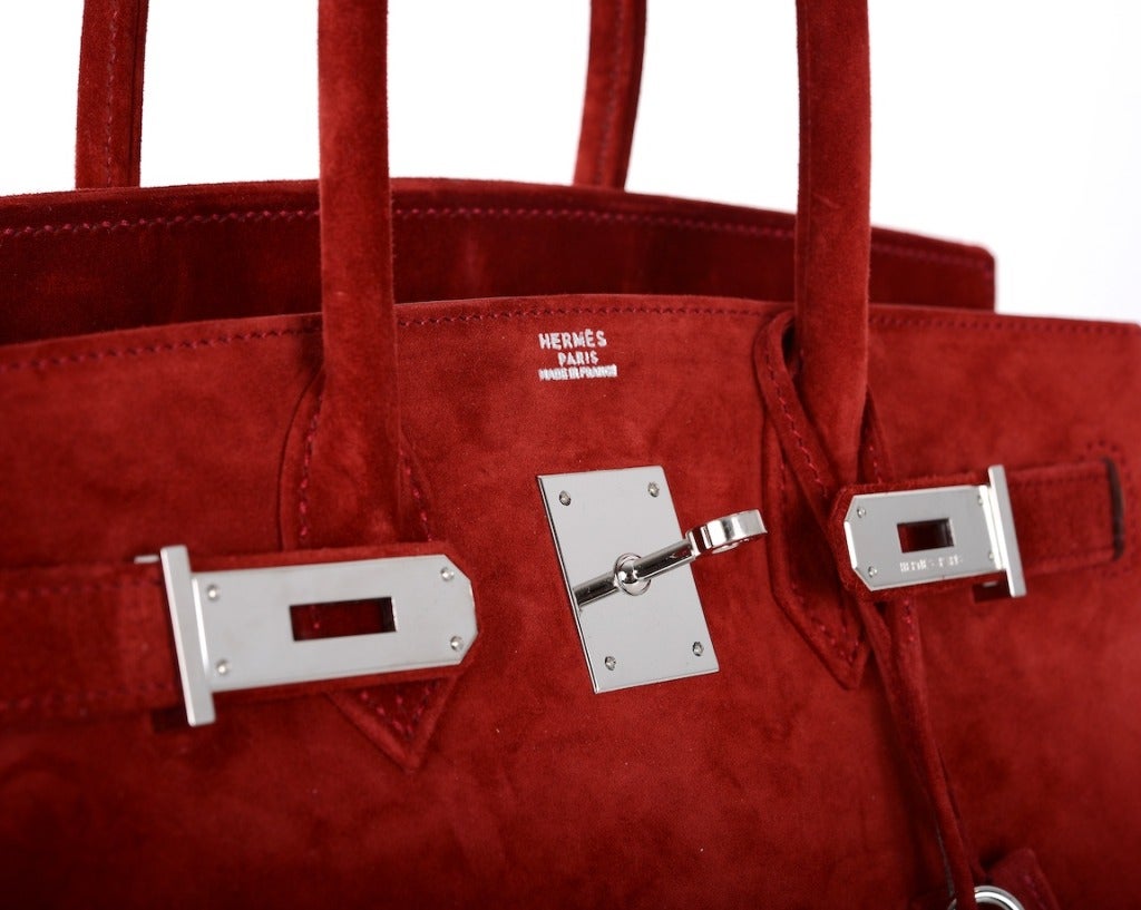 WOWZA HOT RED SUEDE! HERMES 30cm BIRKIN BAG ROUGE GARANCE SUEDE PALLADIUM In Excellent Condition In NYC Tri-State/Miami, NY