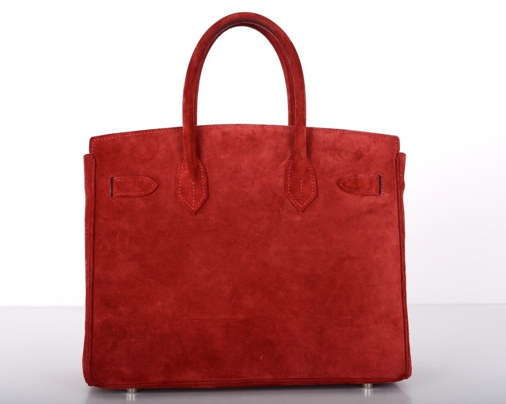 WOWZA HOT RED SUEDE! HERMES 30cm BIRKIN BAG ROUGE GARANCE SUEDE PALLADIUM 1