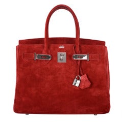 WOWZA HEISSES ROTES WILDLEDER! HERMES 30cm BIRKIN BAG ROUGE GARANCE SUEDE PALLADIUM