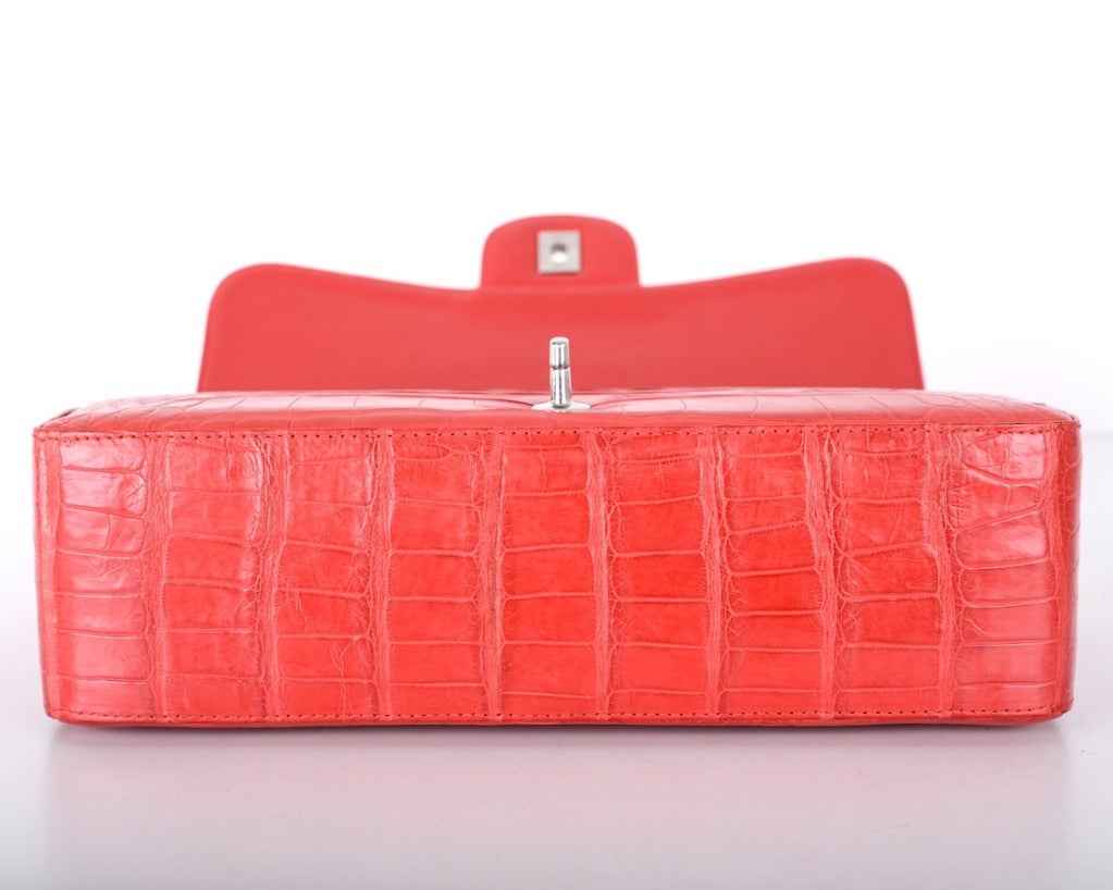 38K Runway Chanel Jumbo Flag Bag Crocodile Pink Matte 2