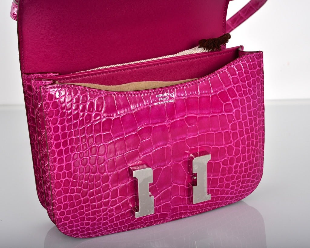 Women's JEWEL HERMES CONSTANCE BAG CROCODILE 18cm ROSE SCHEHERAZADE