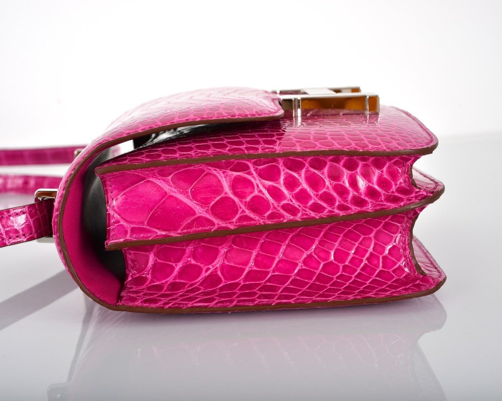 JEWEL HERMES CONSTANCE BAG CROCODILE 18cm ROSE SCHEHERAZADE 4