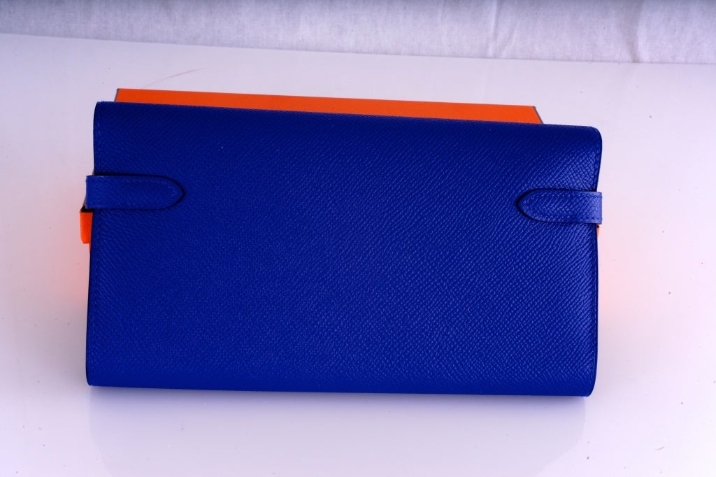 NEW HERMES KELLY LONG WALLET / CLUTCH BLUE ELECTRIC EPSOM LEATHE 6