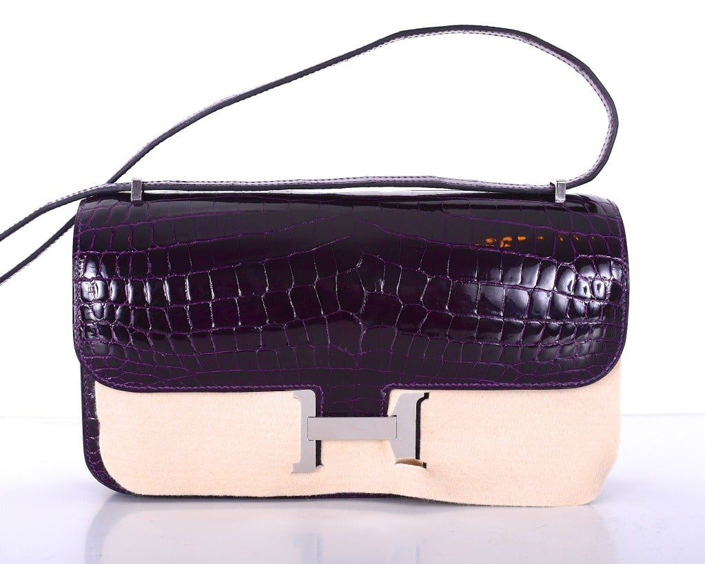 Stunning Bag Hermes Constance Elan Crocodile Amethyst Palladium at ...  