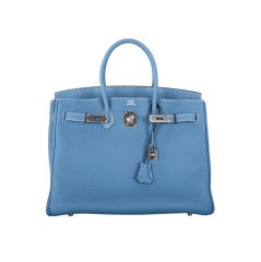 Classic Best Hermes Birkin Bag 35CM Blue Jean Togo Palladium Hardware