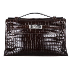 Hermes Kelly Pochette Handbag * Cocoan * Crocodile * Palladium *