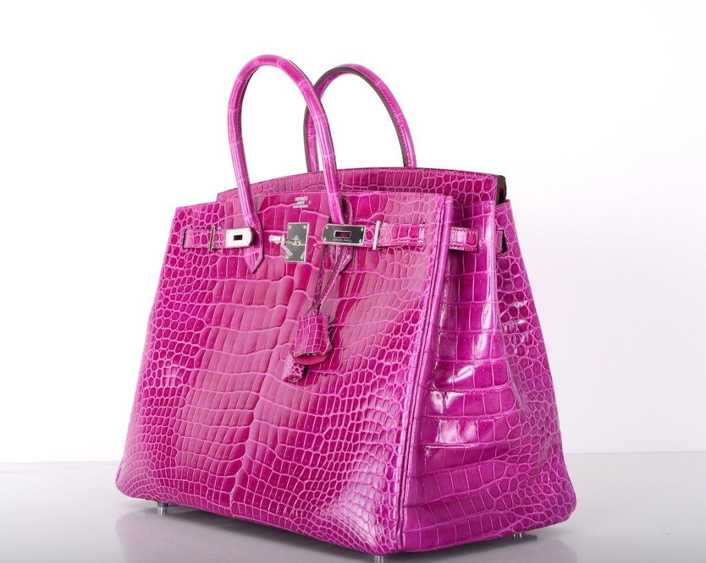 Women's VERY SPECIAL HERMES BIRKIN BAG 40cm POROSUS CROCODILE ROSE SCHEHERAZADE