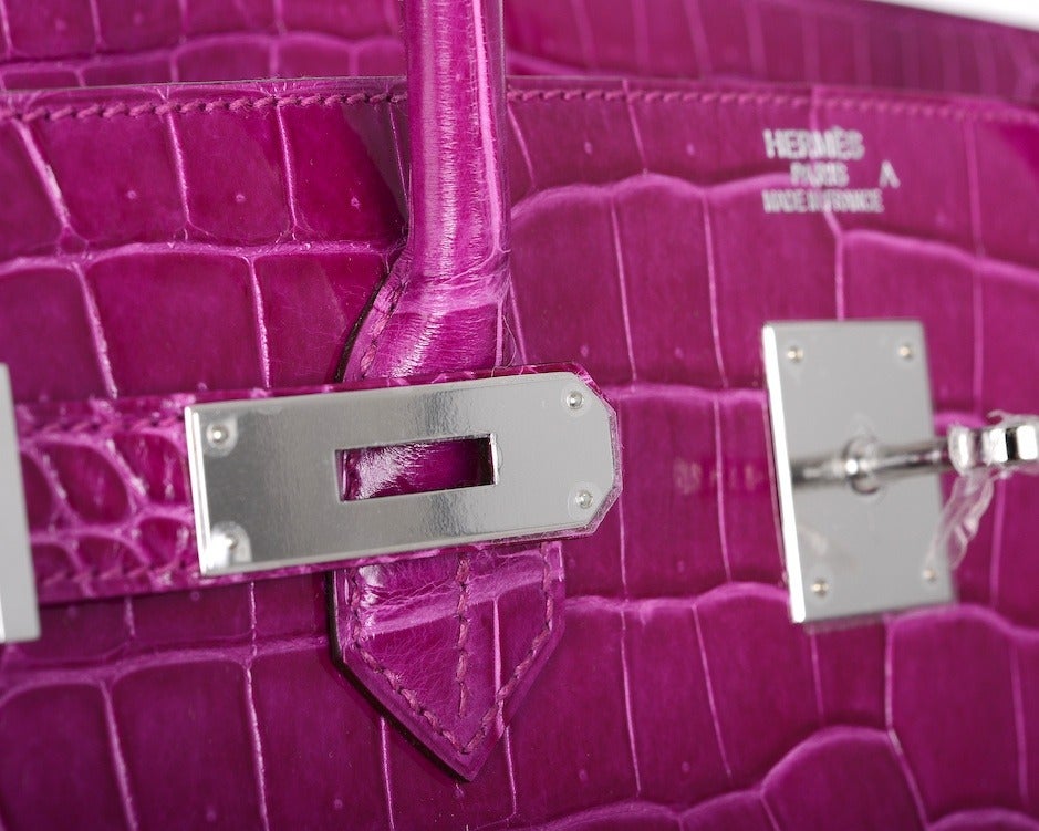 VERY SPECIAL HERMES BIRKIN BAG 40cm POROSUS CROCODILE ROSE SCHEHERAZADE 2