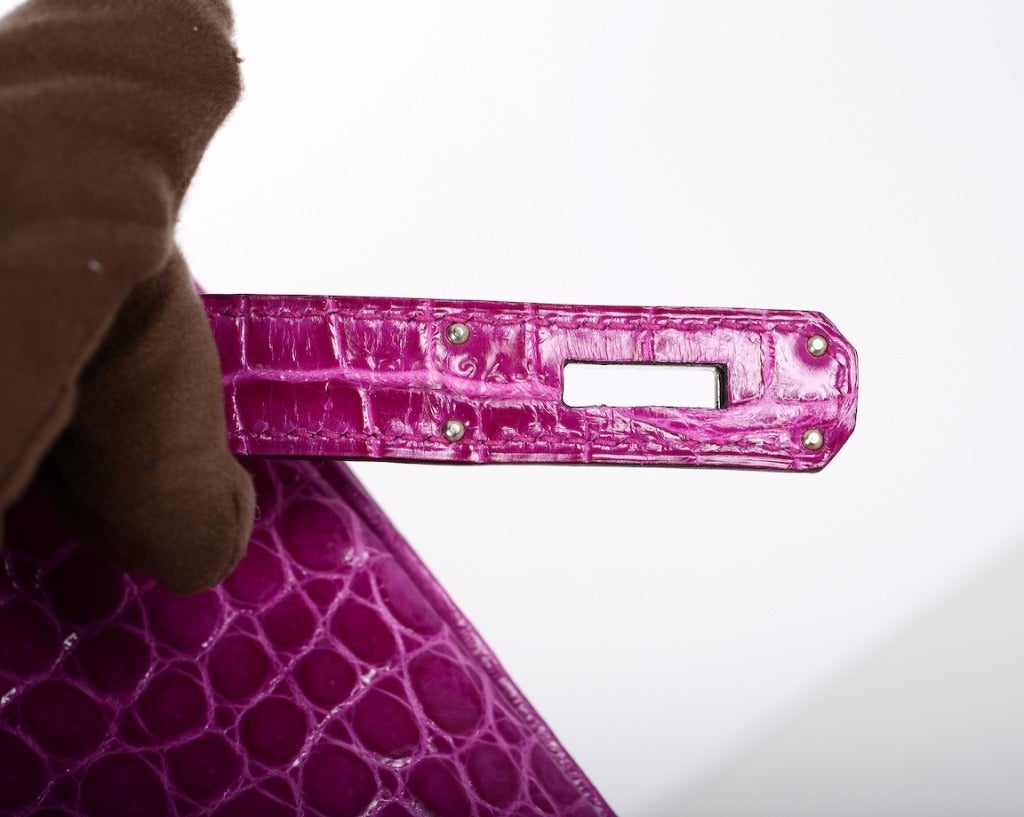VERY SPECIAL HERMES BIRKIN BAG 40cm POROSUS CROCODILE ROSE SCHEHERAZADE 4