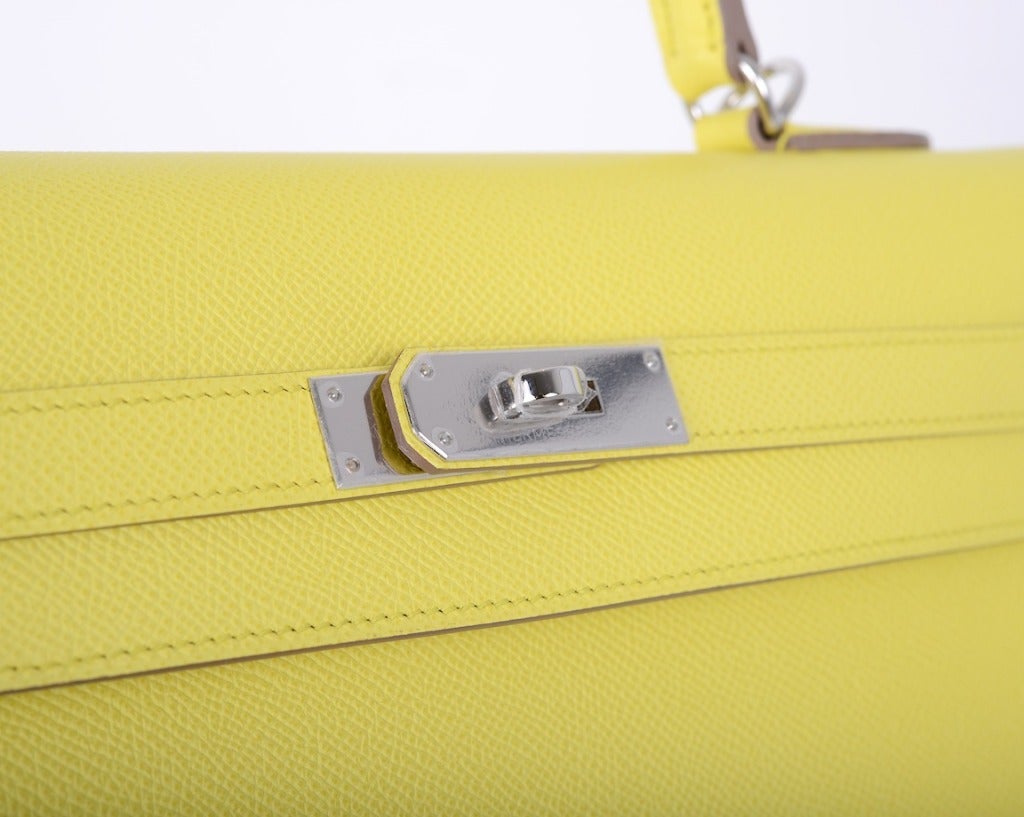 HERMES KELLY BAG 35cm GORGEOUS LIME SOUFRE EPSOM W PALLADIUM JaneFinds In New Condition In NYC Tri-State/Miami, NY