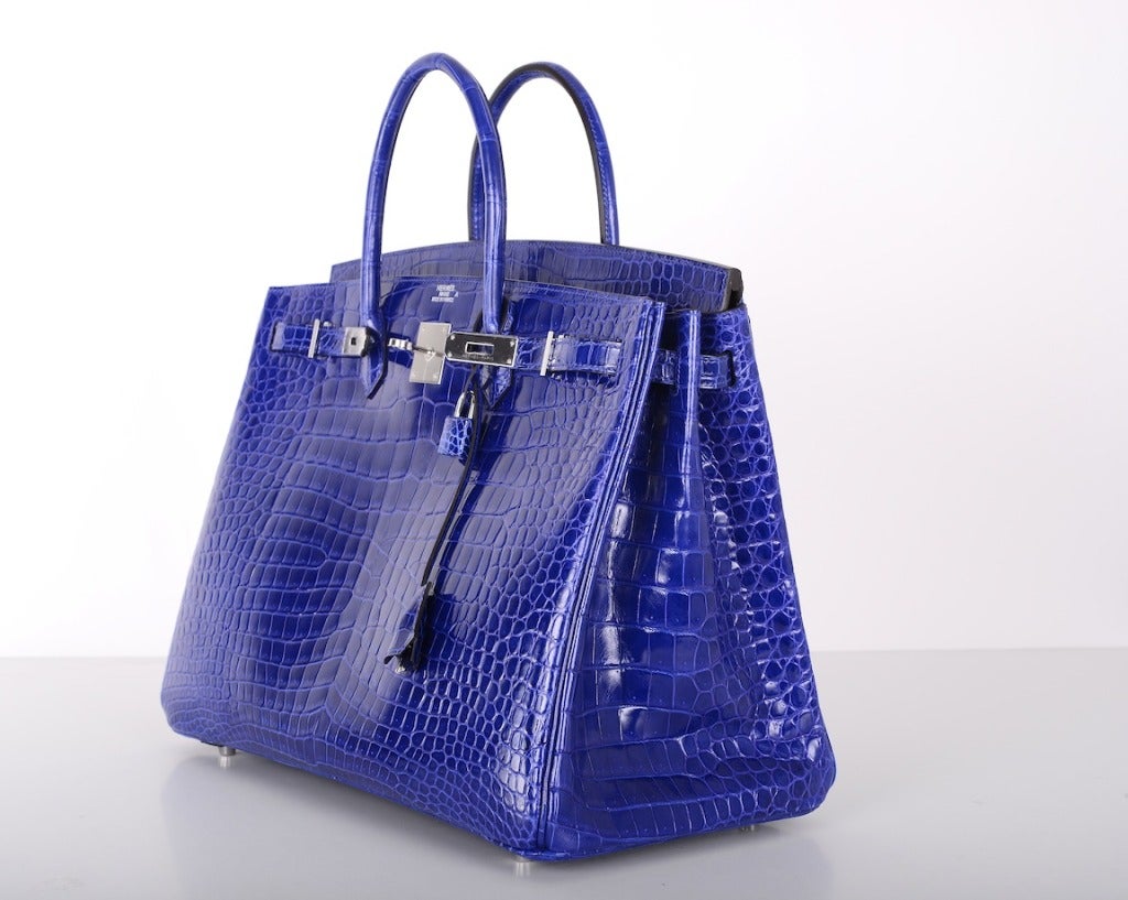 HERMES BIRKIN BAG 40cm BLUE ELECTRIC * BLEU ELECTRIQUE CROCODILE PORO In New Condition In NYC Tri-State/Miami, NY