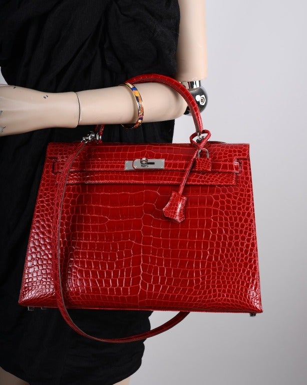 HERMES KELLY BAG 35cm BRAISE * HOT FERRARI RED CROCODILE POROSUS