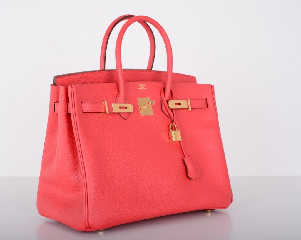 HERMES BIRKIN 35CM IN THE MOST BEAUTIFUL BOUGAINVILLEA COLOR IN VERY RARE EPSOM LEATHER WITH UNGETTIBLE GOLD HARDWARE.
THE COLOR IS SIMPLY MAGNIFICENT.
HERMES CAPTURED EXACTLY THE COLOR OF THE BEAUTIFUL BOUGAINVILLEA FLOWER. 

THE ULTIMATE BAG