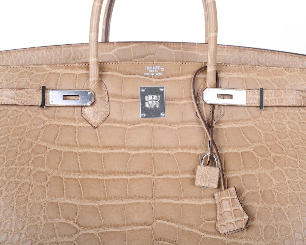 As always, another one of my fab finds! The sexiest bag ever… Hermes 40cm Birkin in beautiful MATTE POUSSIERE ALLIGATOR  with stunning palladium hardware.

This bag comes with lock, keys, clochette, a sleeper for the bag, and rain protector, box