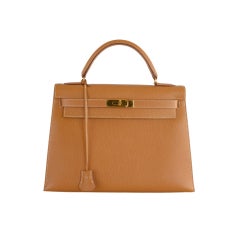 HERMES 32CM KELLY NATURAL GOLD HARDWARE ARDENNE LEATHER FOREVER