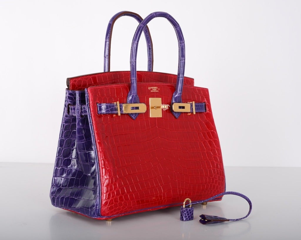 SPECIAL ORDER HSS Hermes Birkin Bag 3OCM Crocodile Braise RED W VIOLET GHW In New Condition In NYC Tri-State/Miami, NY