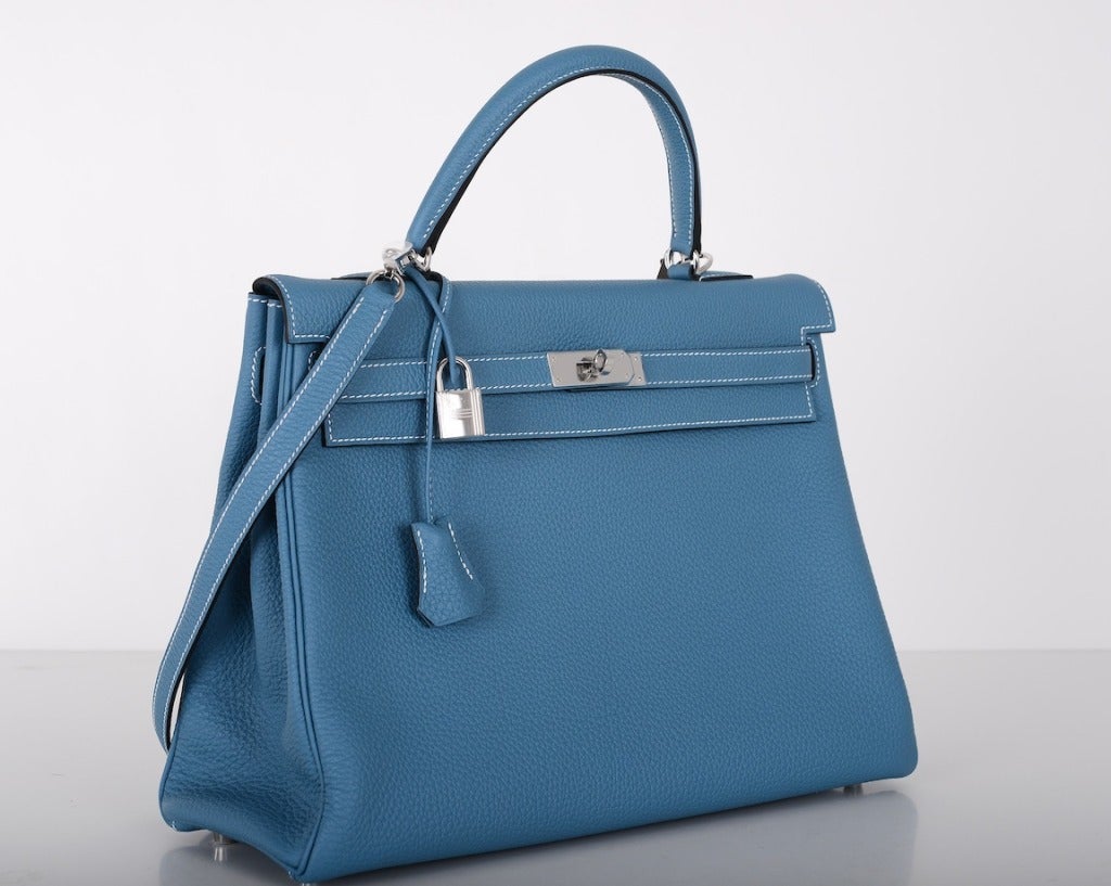 CLASSIC BEST Hermes Kelley Bag 35CM BLUE JEAN TOGO PALLADIUM ...  