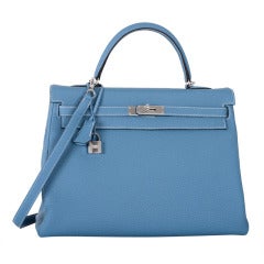 CLASSIC BEST Hermes Kelley Bag 35CM BLUE JEAN TOGO PALLADIUM HARDWARE