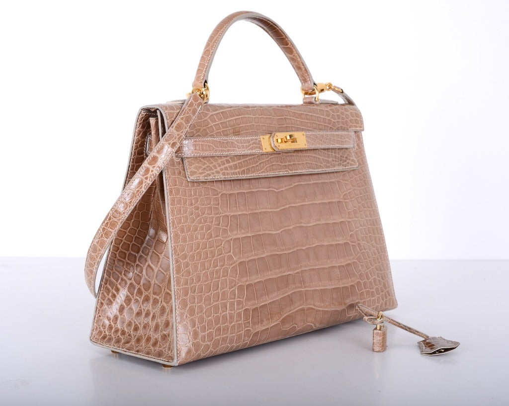 As always, another one of my fab finds! GORGEOUS DISCONTINUED POUDRE KELLY 32CM ALLIGATOR WITH GOLD HARDWARE! SUPER RARE!

WHAT A STATEMENT! THE BAG IS IN ABSOLUTE PRISTINE CONDITION. THERE IS A LIGHT MARK, PLEASE VIEW PICTURE -FRONT FLAP. NOT