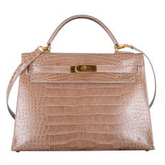 OMG! DISCONTINUED HERMES KELLY BAG 32cm POUDRE ALLIGATOR GOLD HARDWARE