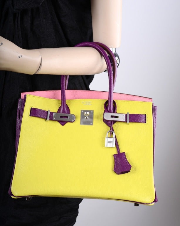 Hermes Birkin BAG Tri Color HSS 3OCM PINK ULTRA VIOLET SOUFRE CHEVRE  JaneFinds at 1stDibs