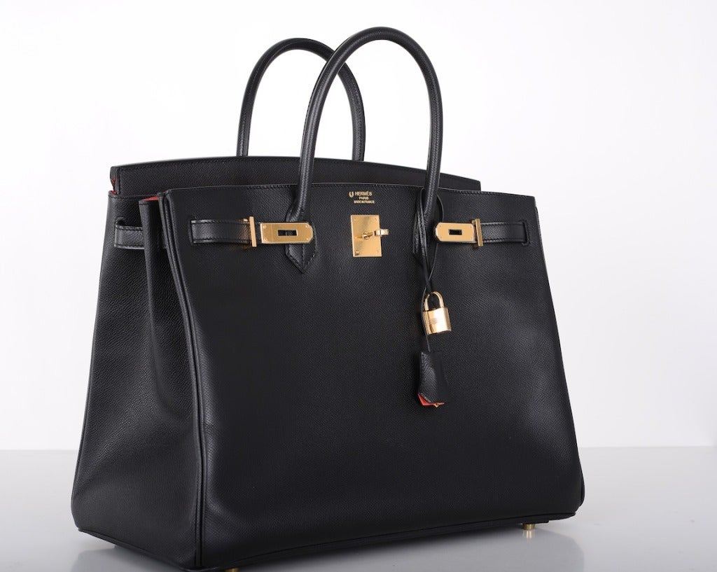 Women's Hermes Special Order 40cm Black Epsom Leather with Rose Jaipur Birkin Bag