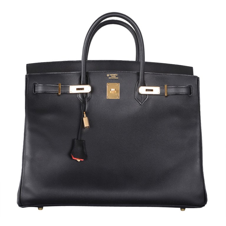 Hermes Special Order 40cm Black Epsom Leather with Rose Jaipur Birkin ...